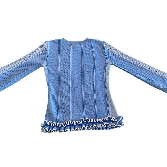 EUC Blue Amaryllis Sweater with White Accents and Ruffles - Picture 11 of 11